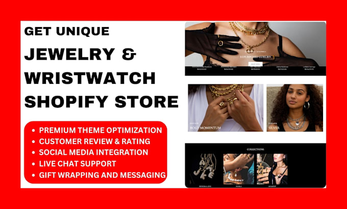 Gig Preview - Create jewelry and wristwatch shopify store  diamond jewelry shopify marketing