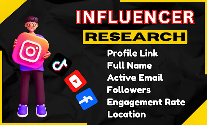 Gig Preview - Find instagram influencer, tiktok influencer, youtube influencer , influencer