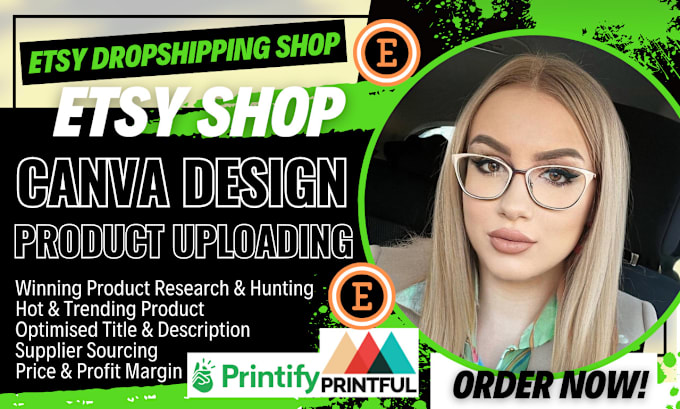 Gig Preview - Do printful, gelato esty pod dropshipping shop with canva brand designing