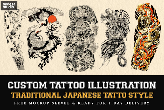 Gig Preview - Create custom japanese style tattoo design, tatoo sleeve