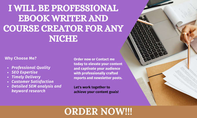 Gig Preview - Be your professional ebook writer and elearning course creator for any niche