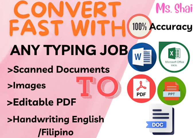 Gig Preview - Do fast typing job, PDF to word or excel, scanned documents