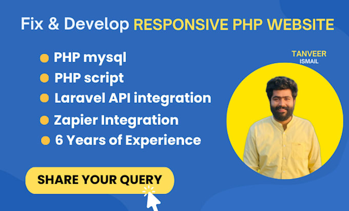 Gig Preview - Develop PHP website using scripts, laravel API, mysql and mailchimp template