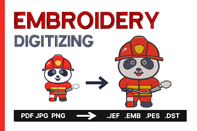 Gig Preview - Do embroidery digitizing convert jpg, png to dst, pes, emb