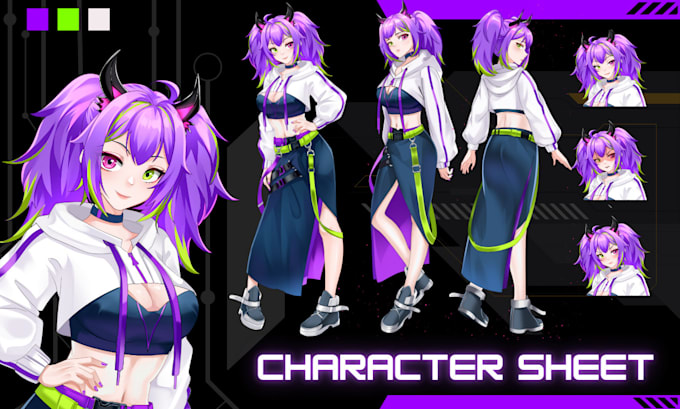 Gig Preview - Design character art illustration for reference sheet, vtuber in anime style