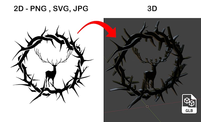 Gig Preview - Convert 2d design to 3d, 2d logo svg, jpg, png to glb file