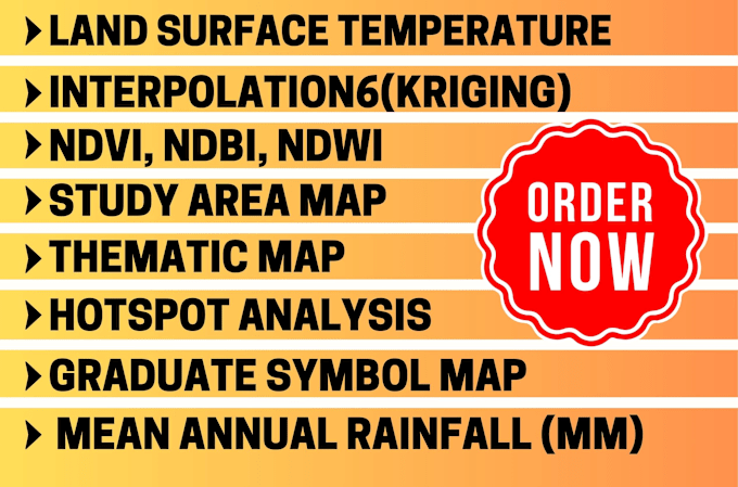 Gig Preview - Land surface temperature ndvi ndbi ndwi ndsi hotspot gis analysis interpolation