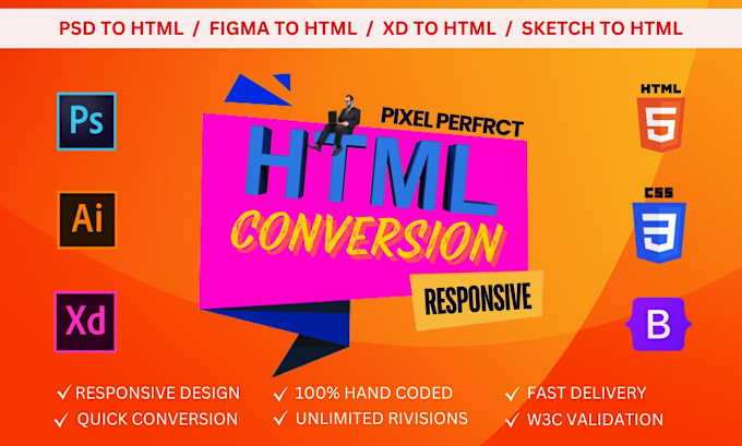 Gig Preview - Convert figma to HTML PSD to HTML responsive design with bootstrap tailwind css