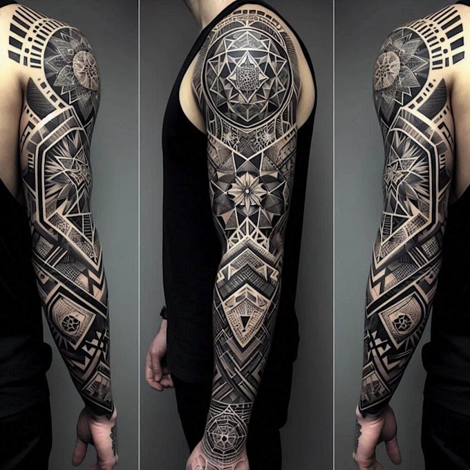 Gig Preview - Create sleeve tattoo design in geometric style