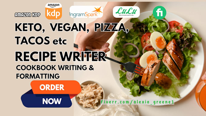 Gig Preview - Write and design SEO friendly vegan recipes, keto, pizza, tacos,sushi cookbook