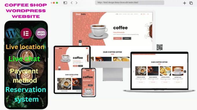 Gig Preview - Create coffee, modern coffee shop website by wordpress