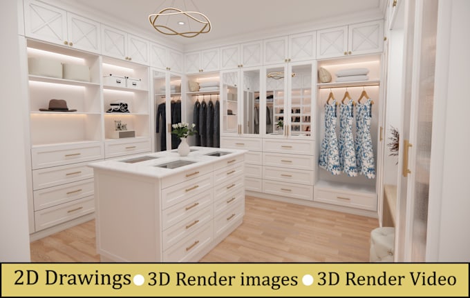 Gig Preview - Design wardrobe, closet, media wall, interior 3d render and 2d drawings