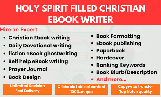 Gig Preview - Ghostwrite christian ebook, devotional, fiction ghostwriter, book editor, sermon