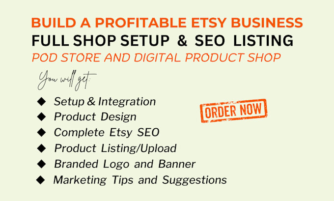 Gig Preview - Setup etsy shop with etsy SEO digital product listing print on demand promotion