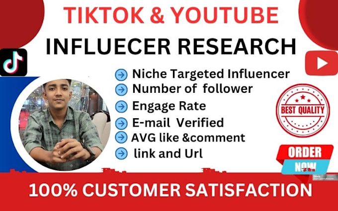 Gig Preview - Find best tiktok youtube influencer for your niche marketing