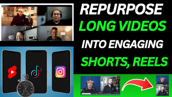 Gig Preview - Repurpose your long form video content into short clips with engaging captions