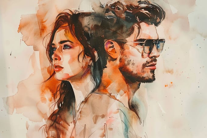 Gig Preview - Create amazing watercolor couple portraits