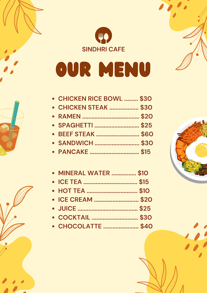 Gig Preview - Design eye catching restaurants menu in canva