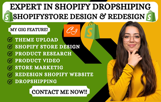 Gig Preview - Do shopify dropshipping, design or redesign shopify store, shopify website