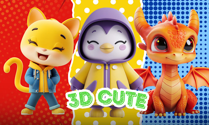 Gig Preview - Create 3d cute character illustration of animals, human, and many more