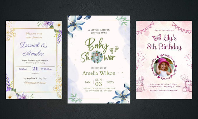 Bestseller - design invitation, wedding, birthday, bridal or baby shower, and party