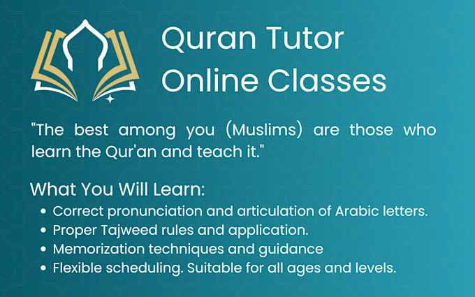 Gig Preview - Be your kids quran majeed tutor with tajweed on daily basis