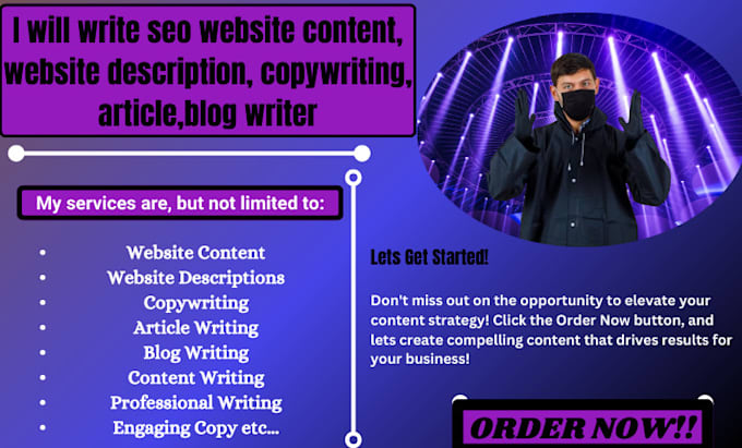 Gig Preview - Write seo website content, website description, copywriting, article,blog writer