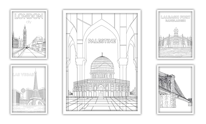 Gig Preview - Do morden city famousplace product building line art vector illustration design