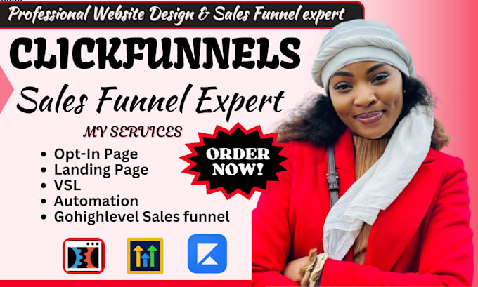 Gig Preview - Do clickfunnels sales funnel, gohighlevel, systeme io, unbounce, kajabi website