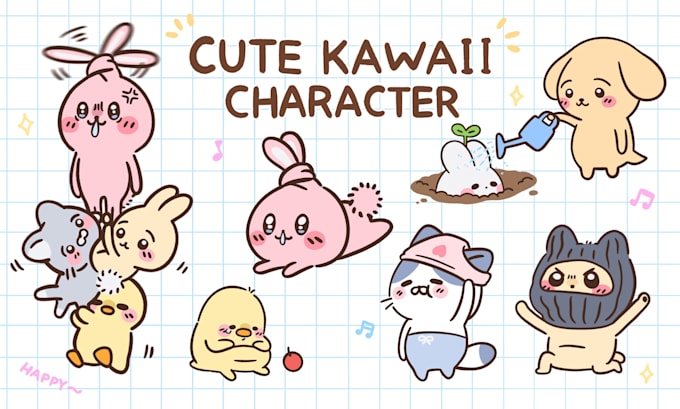 Gig Preview - Create cute kawaii cartoon character and mascot, animal, chibi