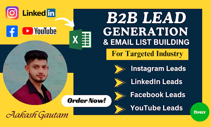 Gig Preview - Do b2b leads generation linkedin, instagram, youtube email list building