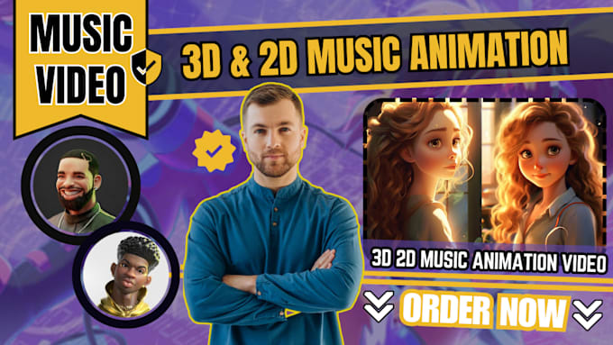 Gig Preview - Music video, music animation video animate music 3d character 2d music animation