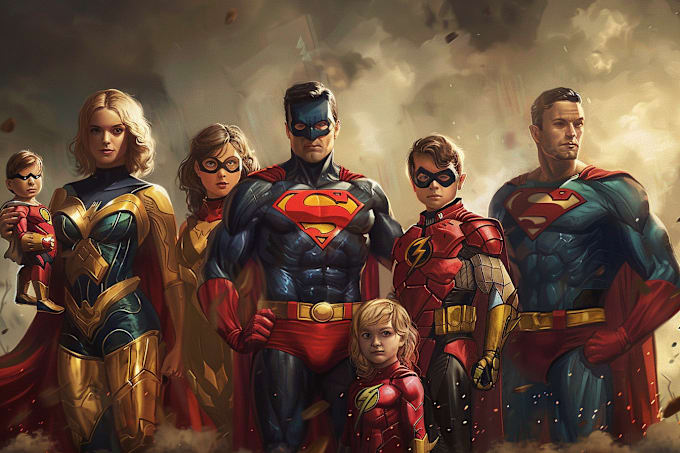 Gig Preview - Superhero family portrait from you photos