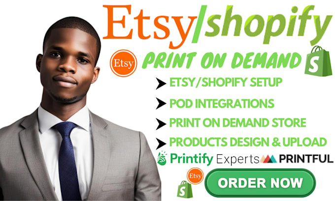 Gig Preview - Setup etsy shopify print on demand with printful printify gelato shineon store