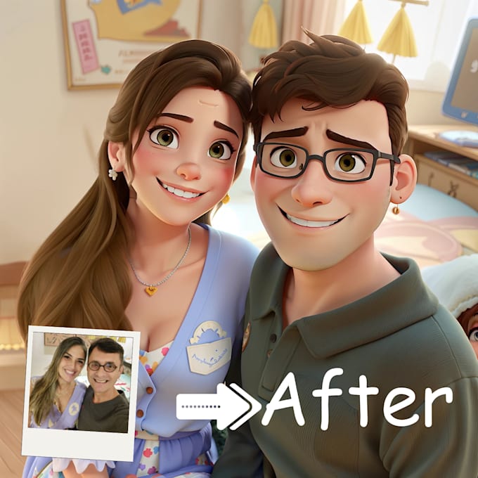 Gig Preview - Custom your photo pixar style couple portrait anime cartoon in 24h