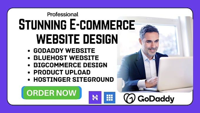 Gig Preview - Do webshop ecommerce godaddy bluehost hostinger woocommerce website, bigcommerce