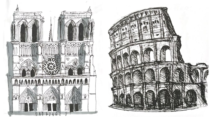 Gig Preview - Hand draw architectural sketches of buildings exterior