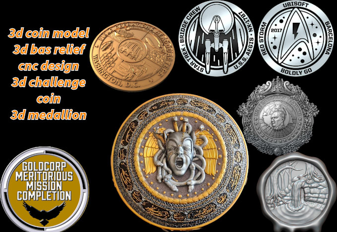 Gig Preview - Sculpt 3d coin model cnc design bas relief 3d challenge coin design 3d medallion