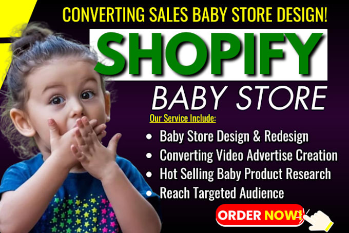 Gig Preview - Build shopify baby store video marketing product advertisement, toy store design