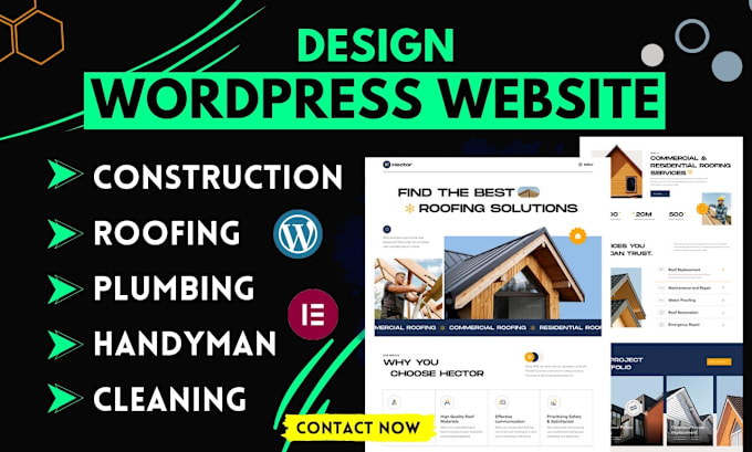 Gig Preview - Build construction home remodeling roofing plumbing website using wordpress