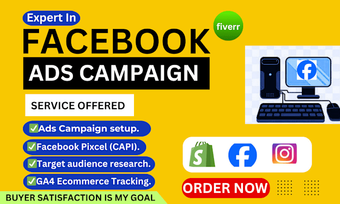 Gig Preview - Setup, manage facebook ads shopify ads instagram ads campaigns for any business