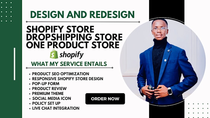 Gig Preview - Design, redesign shopify store, dropshipping store and one product store