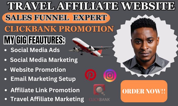 Gig Preview - Do clickbank travel affiliate website affiliate marketing amazon website link