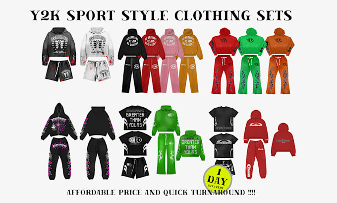 Gig Preview - Create clothing sets with y2k sportystyle for clothing brand