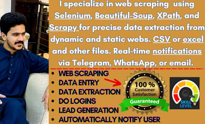 Gig Preview - Do web scraping data extraction automatically notify user