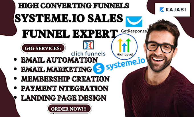 Gig Preview - Do systeme io sales funnel landing pages on clickfunnels, getresponse, kajabi