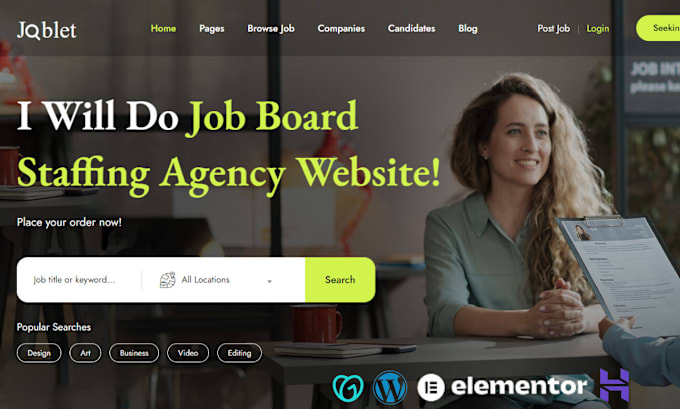 Gig Preview - Do recruitment website, agency staffing website, job board website on wix