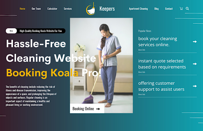 Gig Preview - Cleaning service website with booking koala, booking koala website, bookingkoala