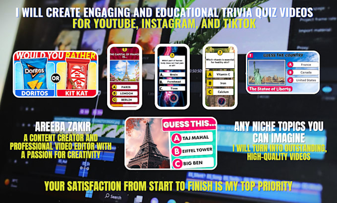 Gig Preview - Create engaging and educational trivia quiz videos