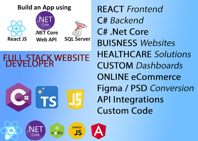 Gig Preview - Develop full stack website with a react frontend and a c sharp dot net webapi